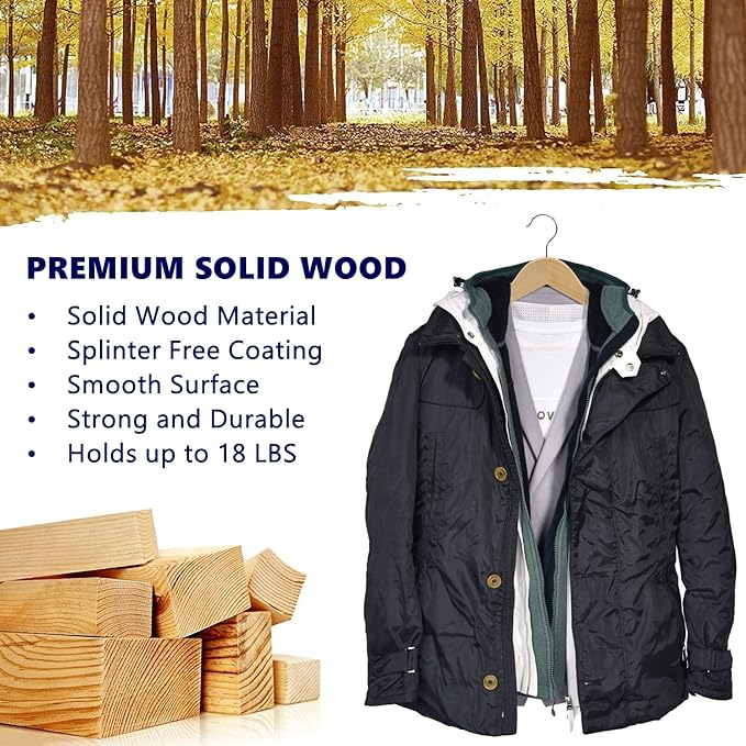 Amber Home 30 Pack Wooden Coat Hangers, Natural Wood Suit Hangers - Image 7