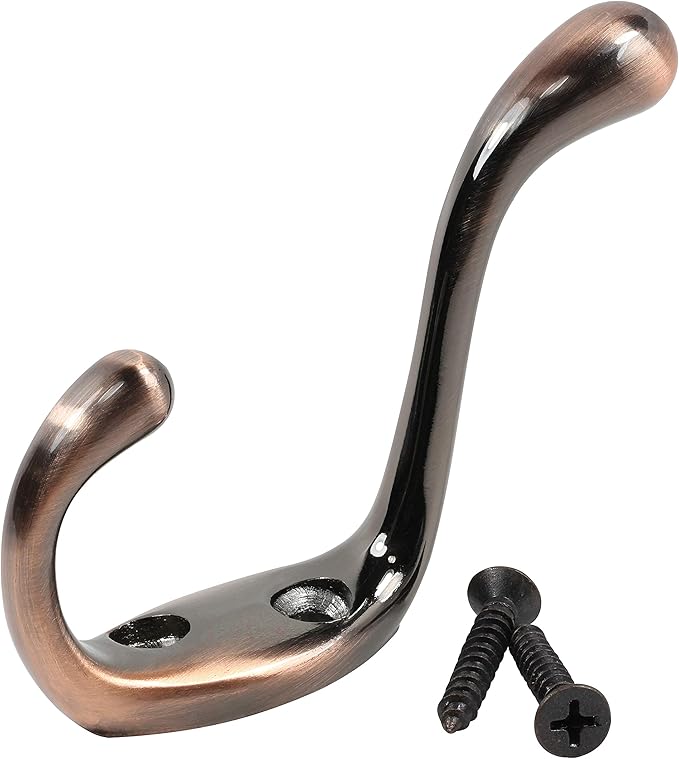 Rok Hardware Heavy Duty Dual Coat Hook, Brushed Antique Copper, 10 Pack by Rok