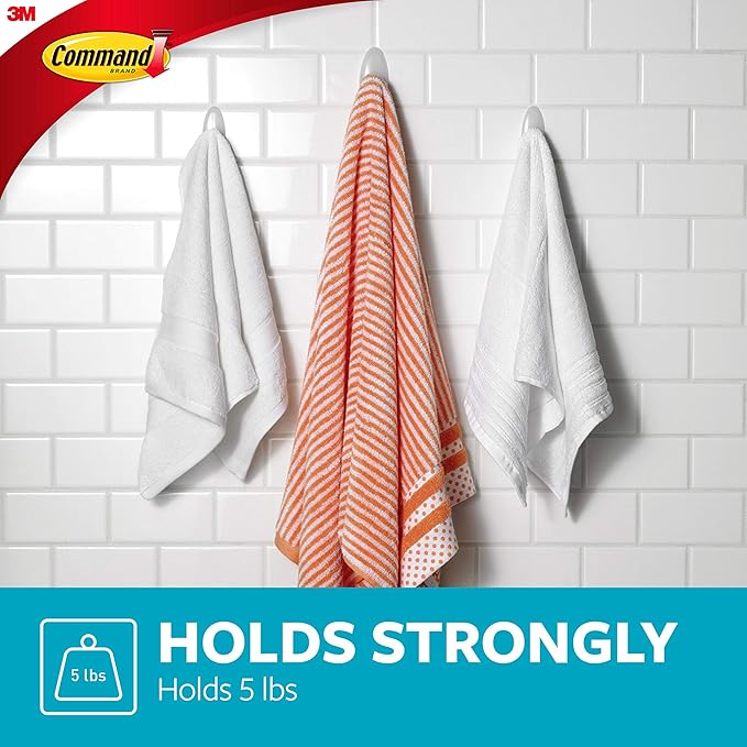 Command Bath Large Towel Hook Value Pack, 3-Large Hooks, 3-Water-Resistant - Image 3
