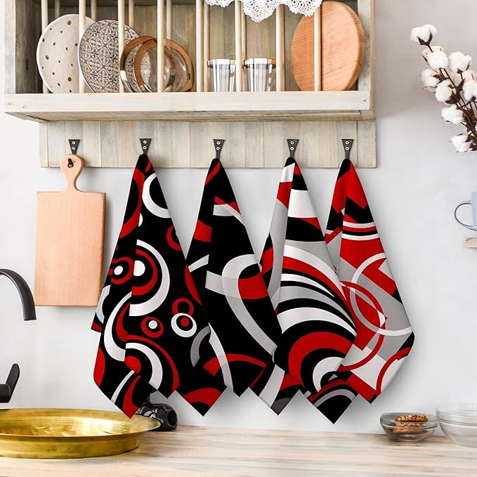 Red Black Grey White Kitchen Dish Towels Set of 4, Soft Absorbent Modern - Image 6