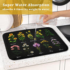 Black Flower Herbs Dish Drying Mat 16x18 Inch Botanical Floral Microfiber - Image 7