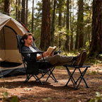 FAIR WIND Oversized Padded Camping Chair with Footrest Stool Set Heavy Duty Support 300 LBS Cooler Bag Chair - Black - Image 2