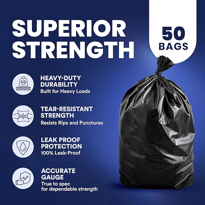 Plasticplace - T55151BK 55-60 gallon Trash Bags │ 1.5 Mil │ Black Heavy Duty - Image 4