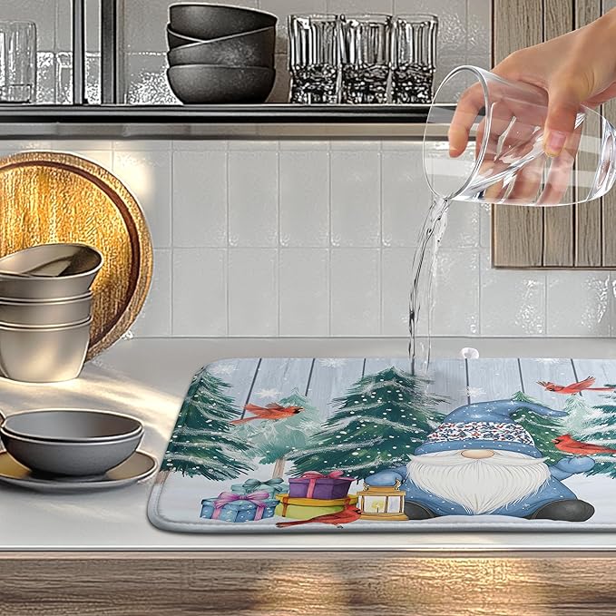 Winter Gnome Dish Drying Mat Christmas Tree Snowman Large Kitchen Mats Dish - Image 2