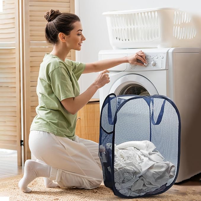 The upgraded pop-up laundry basket features a breathable side pocket mesh design - Image 7