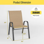 Betterhood Patio Chairs Set of 4, Stackable Outdoor Dining Chairs Set with Breathable Seat Fabric, All-Weather Powder-Coated Metal Frame for Deck, Pool Side and Backyard, 350LBS Capacity (Khaki) - Image 3