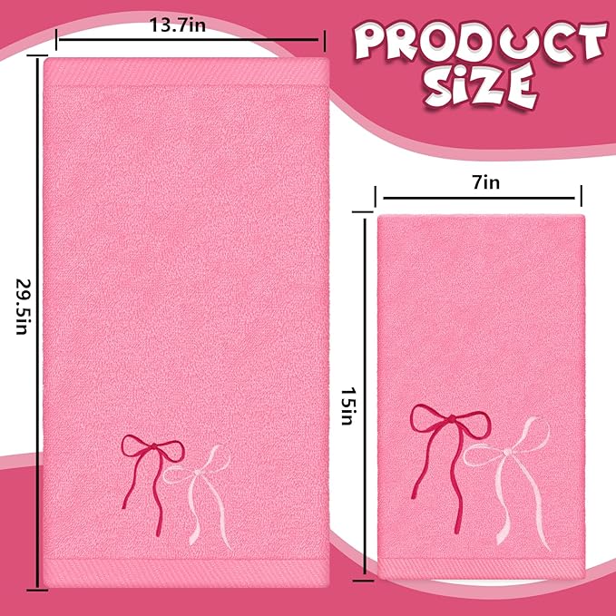 3Pcs Pink Bow Hand Towels Coquette Cotton Embroidered Decorative Towels - Image 2