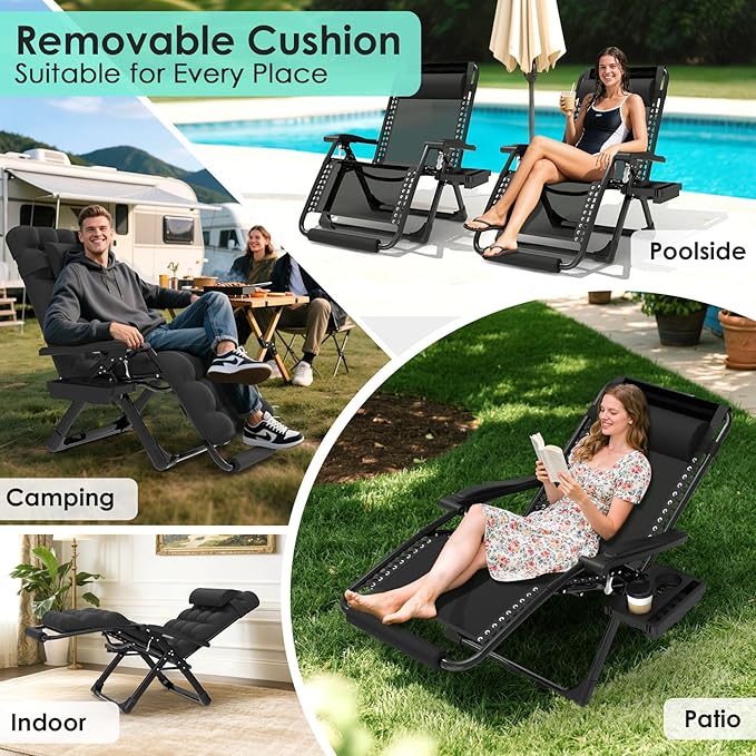 Suteck Oversized Zero Gravity Chair,29In XL Lounge Chair w/Removable Cushion&Headrest, Reclining Camping Chair w/Upgraded Lock and Footrest, Reclining Patio Chairs Recliner for Indoor Outdoor - Image 6