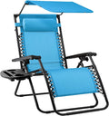 Best Choice Products Folding Zero Gravity Outdoor Recliner Patio Lounge Chair w/Adjustable Canopy Shade, Headrest, Side Accessory Tray, Textilene Mesh - Light Blue by BestChoiceProducts