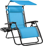 Best Choice Products Folding Zero Gravity Outdoor Recliner Patio Lounge Chair w/Adjustable Canopy Shade, Headrest, Side Accessory Tray, Textilene Mesh - Light Blue by BestChoiceProducts