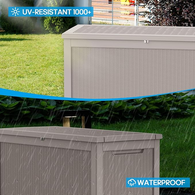 261 Gallon Outdoor Deck Box, Lockable Waterproof Outdoor Storage Boxes For Garden Tools,Indoor Cushions,Accessories Outside Storage Resin Weatherproof Container(Grey) - Image 2