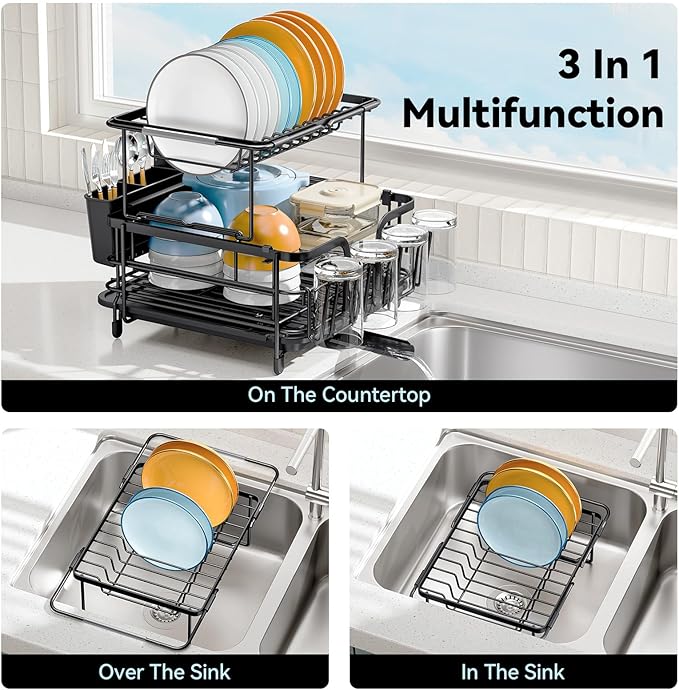 2 Tier Dish Drying Rack, Expandable Two Tier Dish Rack - Image 3
