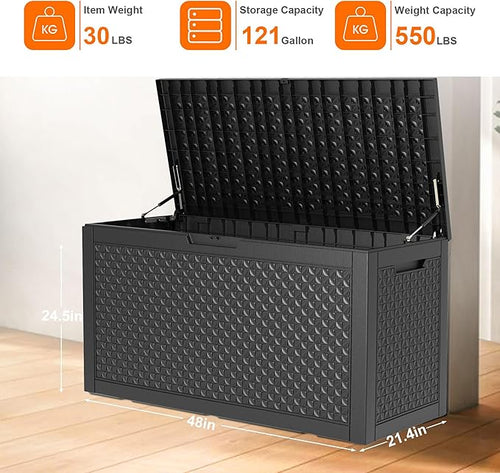 121 Gallon Waterproof Outdoor Storage Box,Resin Deck Box,Lockable Outside Storage Box Container for Patio Furniure,Garden,Pool Tools (121 Gallon,Black) - Image 2