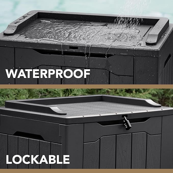 Devoko 30 Gallon Resin Deck Box Waterproof Outdoor Storage Box for Patio Furniture Pool Accessories Indoor Storage for Cushion Garden Tools (30 Gallon, Black) - Image 2