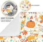 Fall Fox Dish Drying Mat for Kitchen Countertop 18x24 Autumn Chestnuts Pumpkin - Image 2