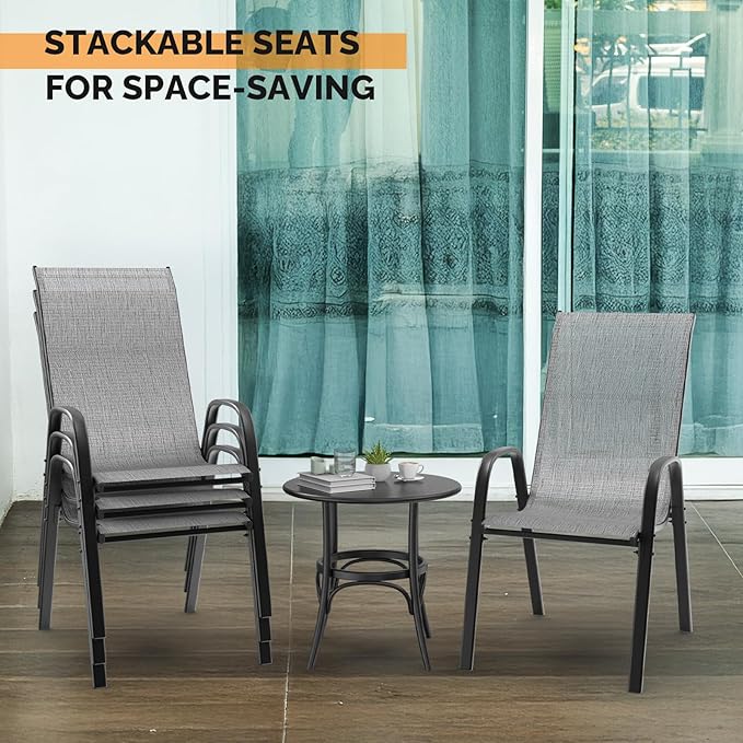 VINGLI Patio Chairs Set of 2 – Stackable Outdoor Dining Chairs with Comfortable Sling High Back Chairs and Armrests for Lawn, Poolside, Courtyard, Balcony, Garden, Silver Gray - Image 5