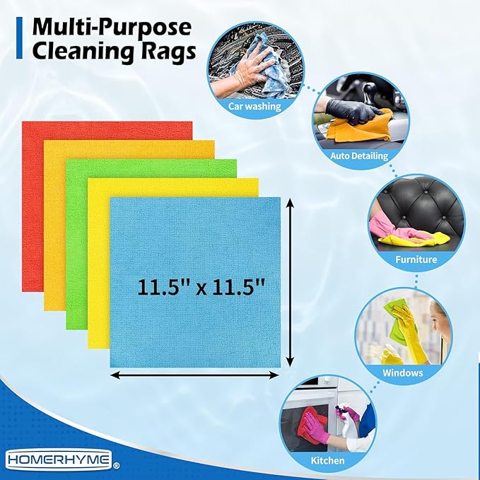 HOMERHYME Microfiber Cleaning Cloth, 200 Pack Cleaning Rags Microfiber Towel - Image 8