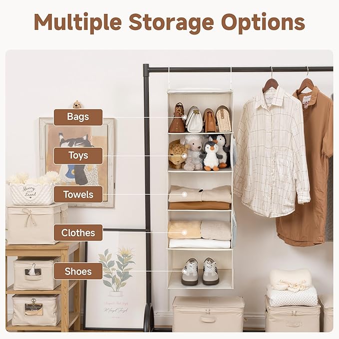 StorageWorks 5-Shelf Hanging Closet Organizers, Foldable Closet Storage - Image 5