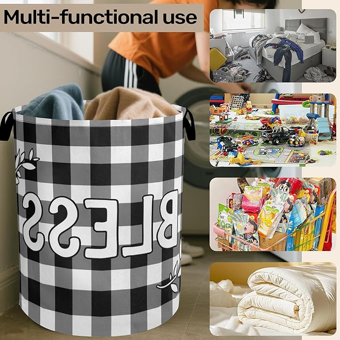 Checkered Bless Laundry Basket, Waterproof Fabric Storage Basket - Image 6