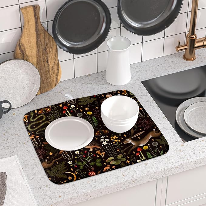 Black Mushrooms Butterfly Dish Drying Pad 16 x 18 Inch - Image 6