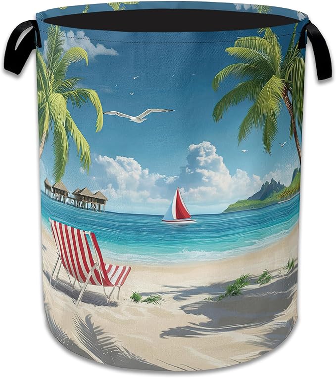 Tropical Beach Laundry Basket, Foldable Waterproof Oxford Cloth Tote Bag Hawaii by Unknown