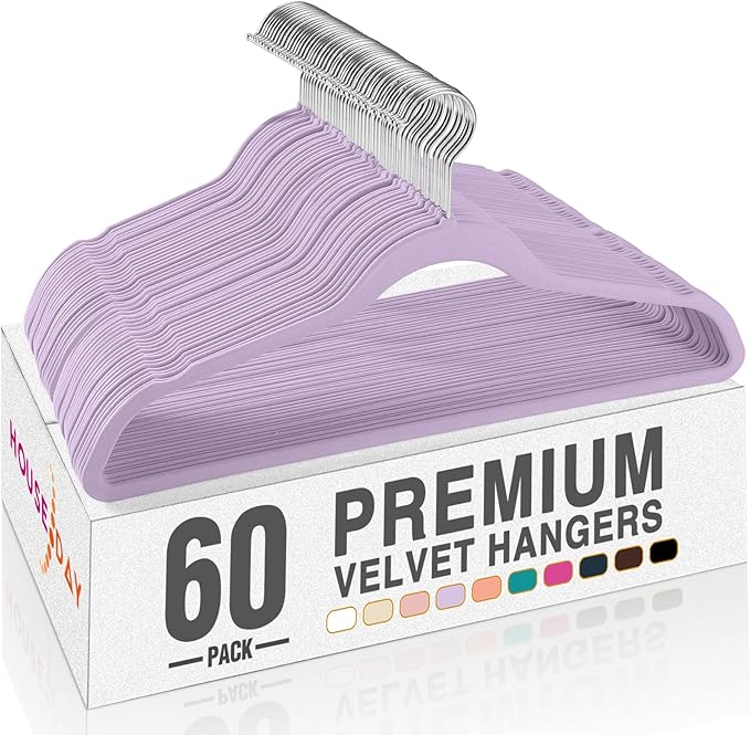 HOUSE DAY Lt-Purple Velvet Hangers 60 Pack, Non Slip Clothes Felt Hanger Heavy by HOUSEDAY