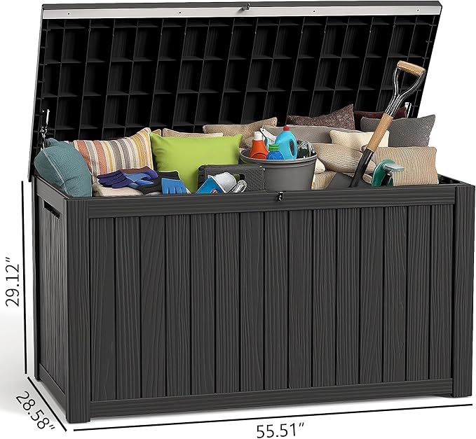 ROJIK Outdoor Storage Housing Deck Box - Waterproof Patio Furniture, Garden Tools, Cushions, Pool Accessories Storage Bench with Lockable Lid and Side Handles (Black, 200 Gal) - Image 2