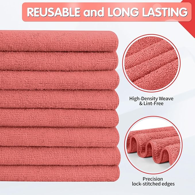 FIXSMITH Red Microfiber Cleaning Cloth -Pack of 8, Highly Absorbent Cleaning - Image 2