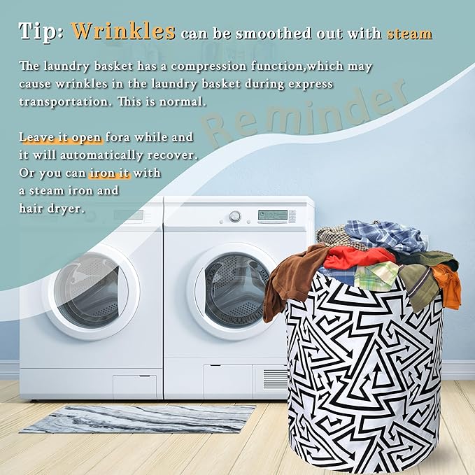 Black White Abstract Arrow Laundry Basket Foldable - Image 6