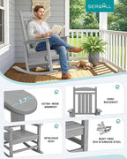 SERWALL HDPE Outdoor Rocking Chair Set of 4, Oversized Patio Rocking Chairs, All-Weather Porch Rockers for Adults, Light Gray - Image 7