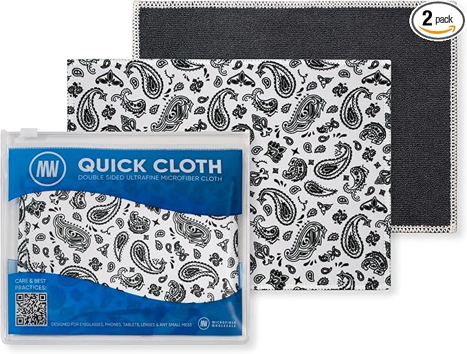 Quick Cloth Microfiber Glasses Cleaning Cloths – 5x7, Paisley 2 Pack by MicrofiberWholesale