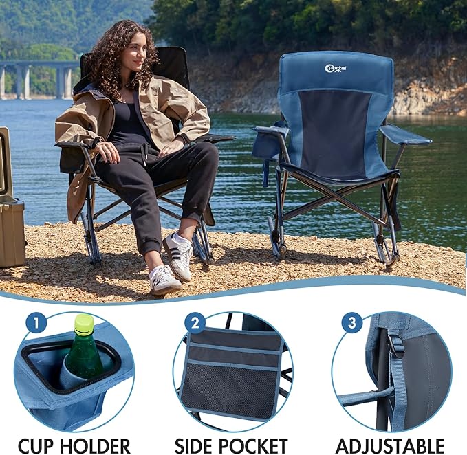 Portal Outdoor Rocking Chair Camping Folding Portable Rocker with Cup Holder Side Pocket Carry Bag, Support 350LBS (Midnight Blue) - Image 7