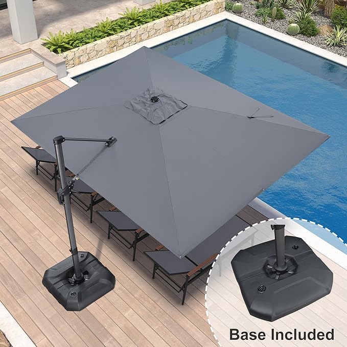 PURPLE LEAF 9' X 11.5' Patio Umbrella with Base Rectangle Cantilever Umbrella Outdoor Offset Umbrella with 360-degree Rotation for Garden Deck Pool Patio Light Grey - Image 2