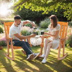 VINGLI Outdoor Rocking Chair Set of 2, Heavy Duty 600 LBS Wooden Rocking Chair with Comfortable Backrest, Weatherproof Rocker with Ergonomic Design, Suit for Patio, Garden, Yard, Teak - Image 7