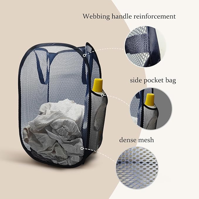 The upgraded pop-up laundry basket features a breathable side pocket mesh design - Image 2
