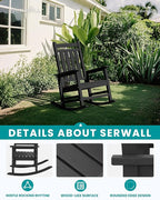 SERWALL HDPE Outdoor Rocking Chair Set of 6, Patio Rocking Chairs for Adults, All Weather Outdoor Rockers for Lawn, Black - Image 4