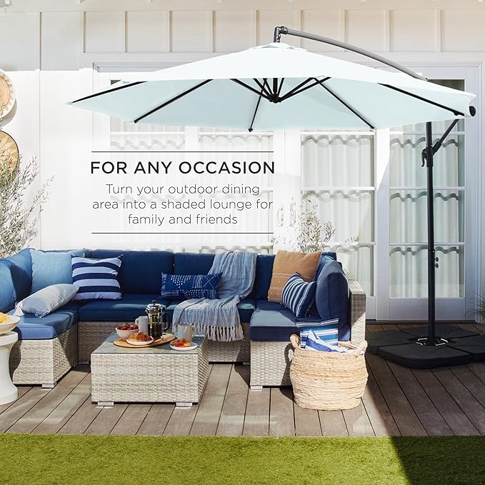 Best Choice Products 10ft Offset Cantilever Hanging Market Patio Umbrella, 8 Sturdy Ribs, Easy Adjustment - Baby Blue - Image 3