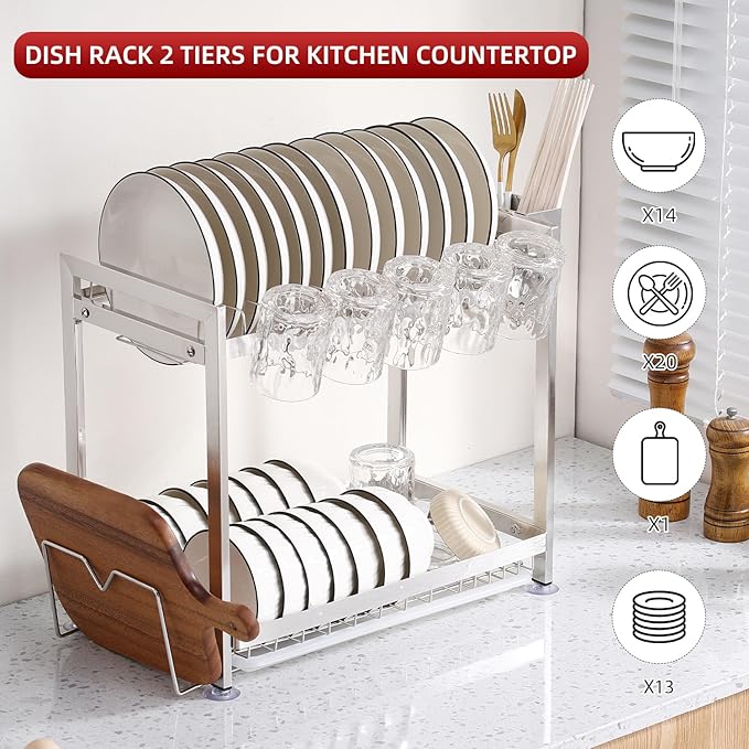 Dish Drying Rack, Double Layered countertop Kitchen Organizer - Image 2