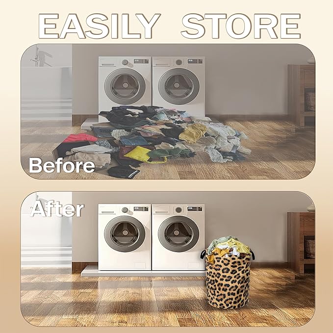 Laundry Hamper, Classic Leopard Laundry Basket, Wildlife Fur Print Portable - Image 7