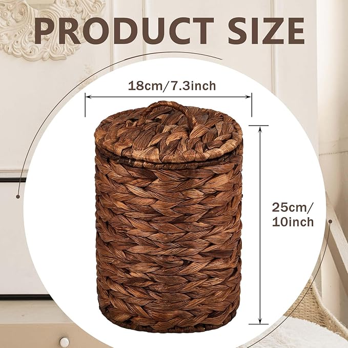 Ctosree 2 Pcs Wicker Trash Can Basket Woven Waste Basket - Image 2