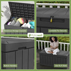 Patiowell 82 Gallon Resin Deck Box, Waterproof Large Wood Look Storage Box for Patio Furniture, Pool Accessories, Garden Tools and Sports Equipment, Lockable, Black - Image 4