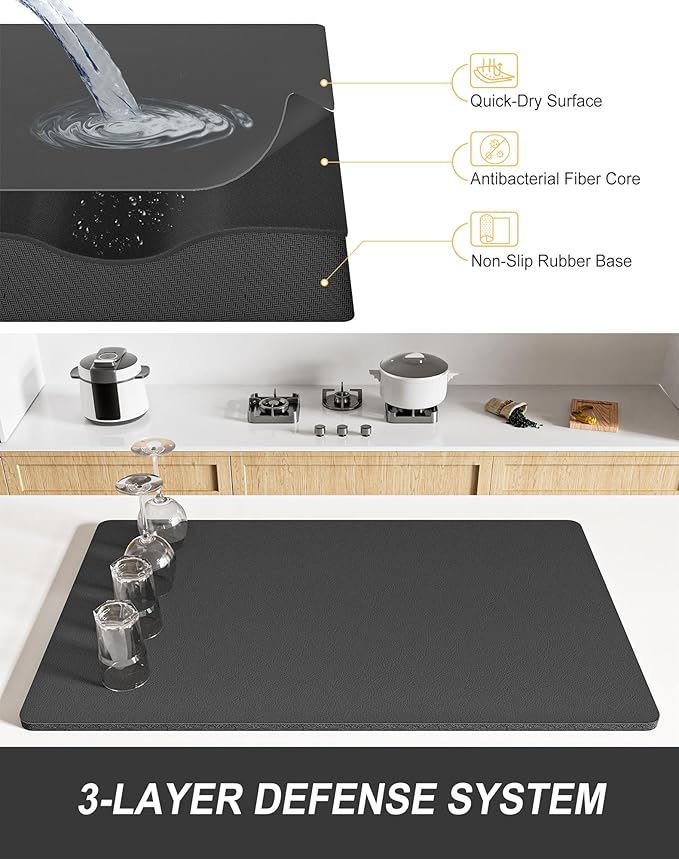 Rnivvi Dish Drying Mat for Kitchen Counter, 12 x 19" Super Absorbent Drainer - Image 4