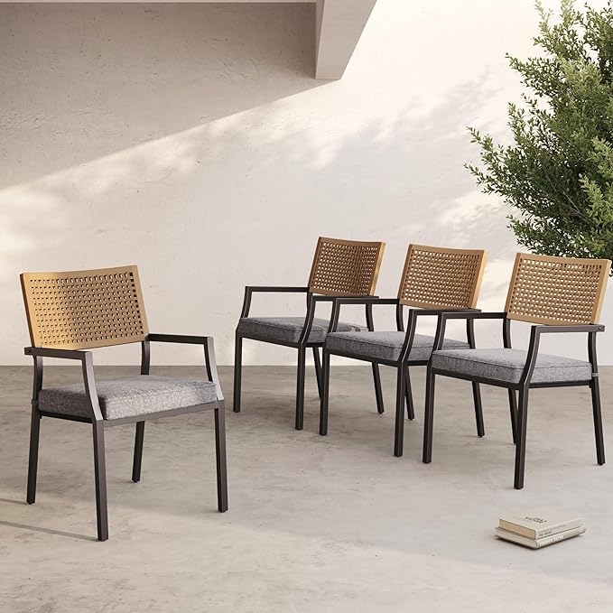 Grand patio Outdoor Dining Chair Set of 4, 4 Pieces Patio Dining Chairs, Stackable Wicker Chairs Set with Cushions Armrest for Restaurant, Outdoor, Garden, Porch, Lawn and Poolside - Image 9