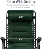 Best Choice Products Oversized Padded Zero Gravity Chair, Folding Outdoor Patio Recliner, XL Anti Gravity Lounger for Backyard w/Headrest, Cup Holder, Side Tray, Polyester Mesh - Forest Green - Image 3