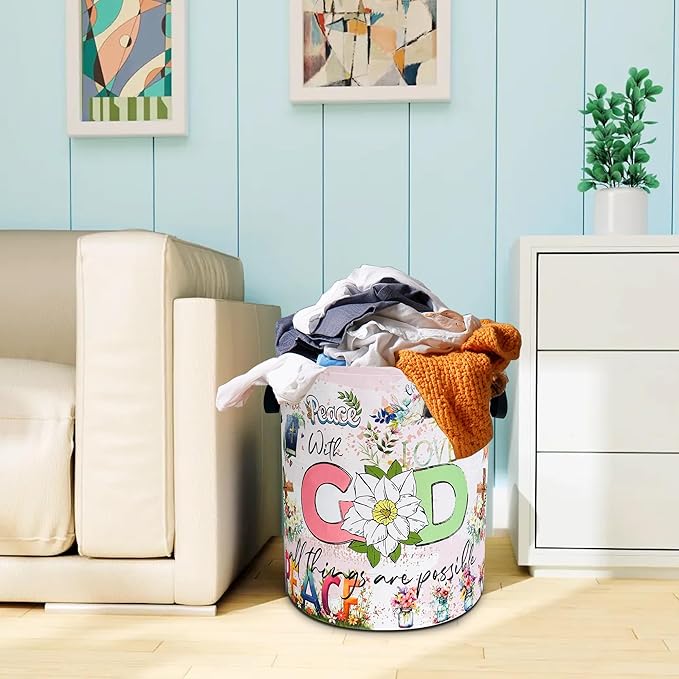 Christian Peace Laundry Basket God Bible Verse Oxford Cloth Laundry Hamper - Image 7