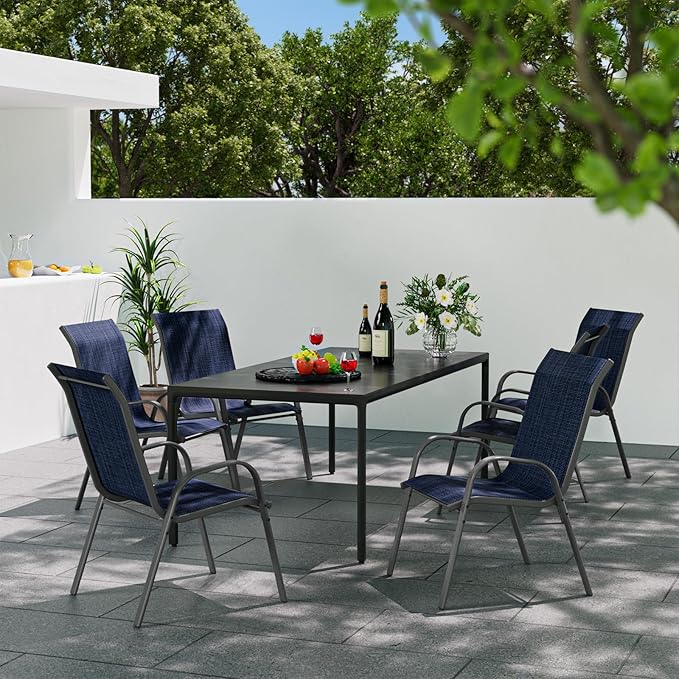 Patio Dining Chairs Set of 6, Outdoor High Stacking Chairs，Breathable Seat Fabric and Alloy Steel Frame for Backyard, Porch, Garden, Sunroom (Blue) - Image 6