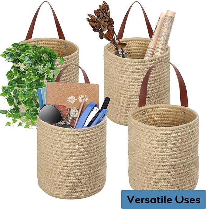 YOUEON Set of 2 Jute Hanging Basket 7.8" x 6.7", Small Wall Hanging Planter - Image 3