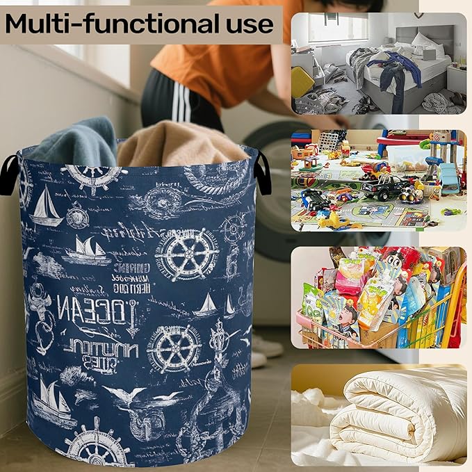 Navy Blue Foldable Laundry Hamper - Image 6