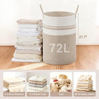 Tall Laundry Basket with Handles, 72L Portable Dirty Clothes Hamper, Boho - Image 2