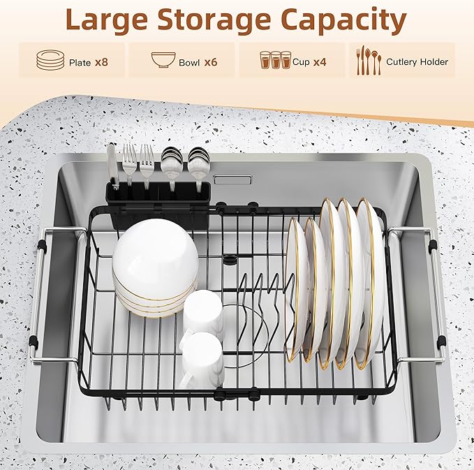 romision Expandable Dish Drying Rack Over The Sink Small Metal Stainless Steel - Image 7